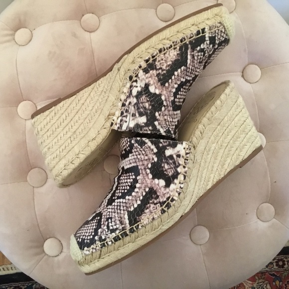 Vince Camuto Leather Python Snakeskin Print Espadrille Heeled Mules Brand New - Picture 5 of 9